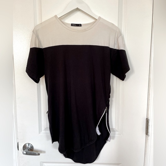 Unisex Two Toned T-Shirt w/Zipper Detail - Picture 6 of 6